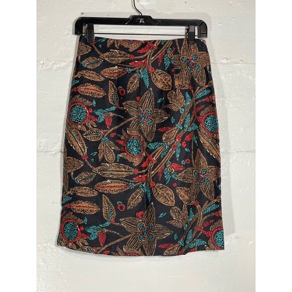 Vintage Anthony Michael Linen Blend Pencil Skirt Floral Leaf Print Black Size 8 - Picture 2 of 12